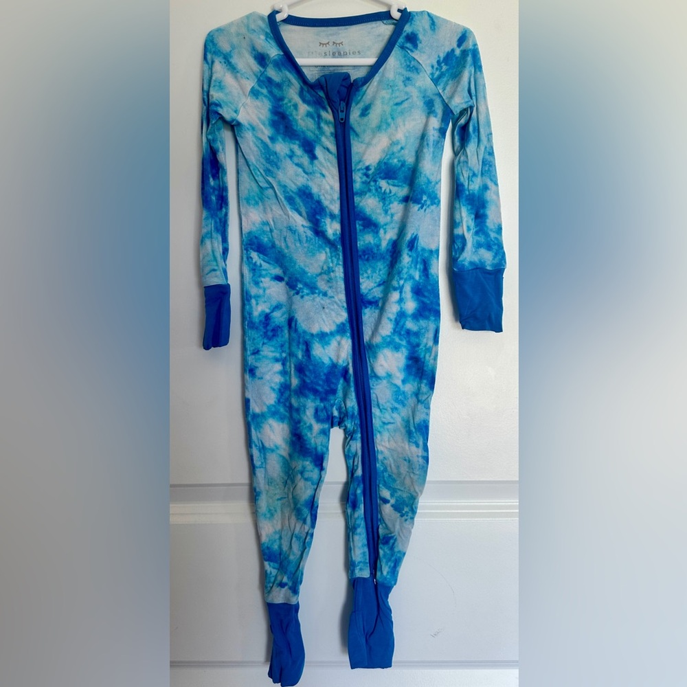 Little Sleepies Blue and White Tie-Dye Kids Footie